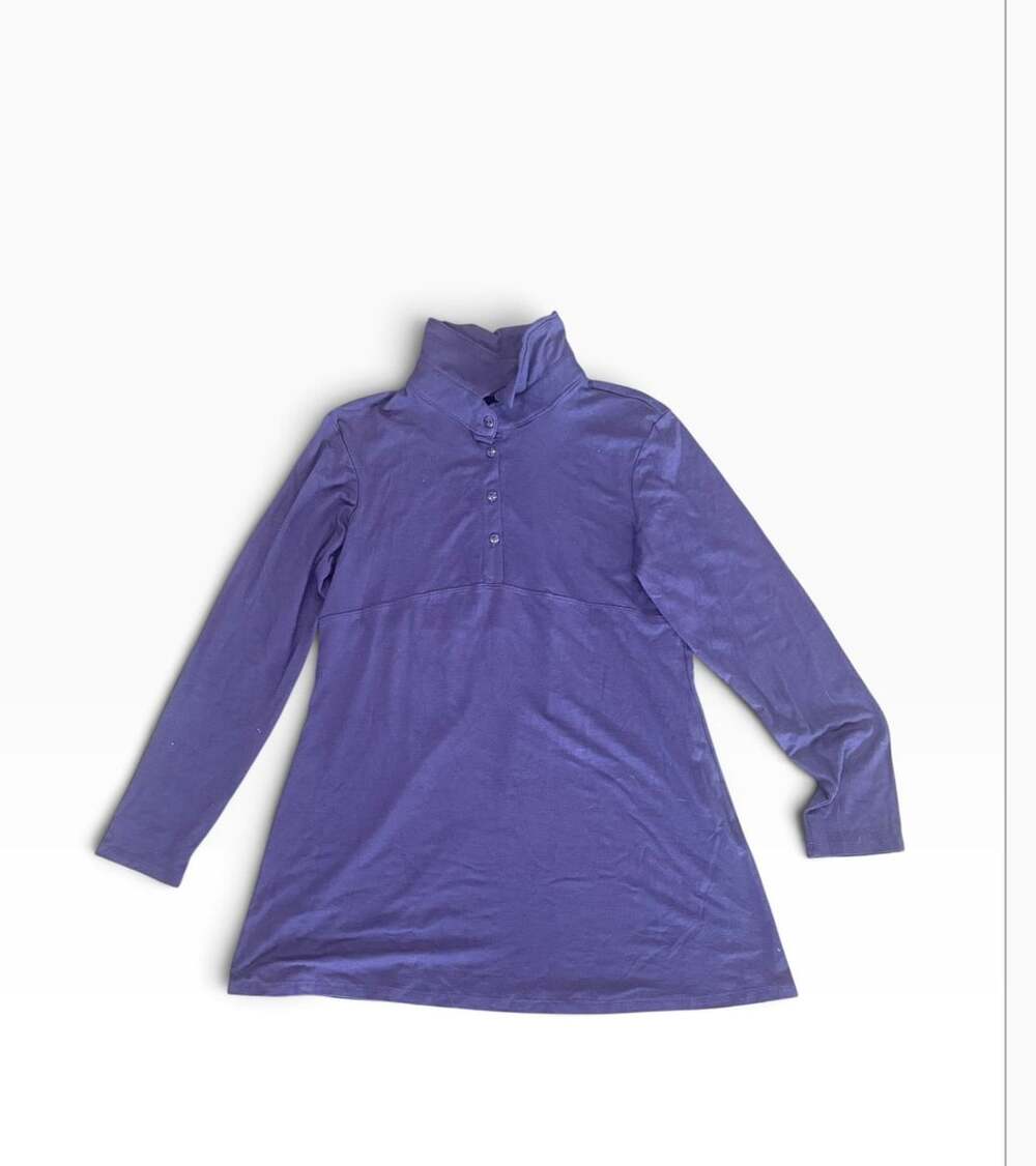 Suzanne Somers Long Sleeve Mock Neck Button Tunic Size M Purple